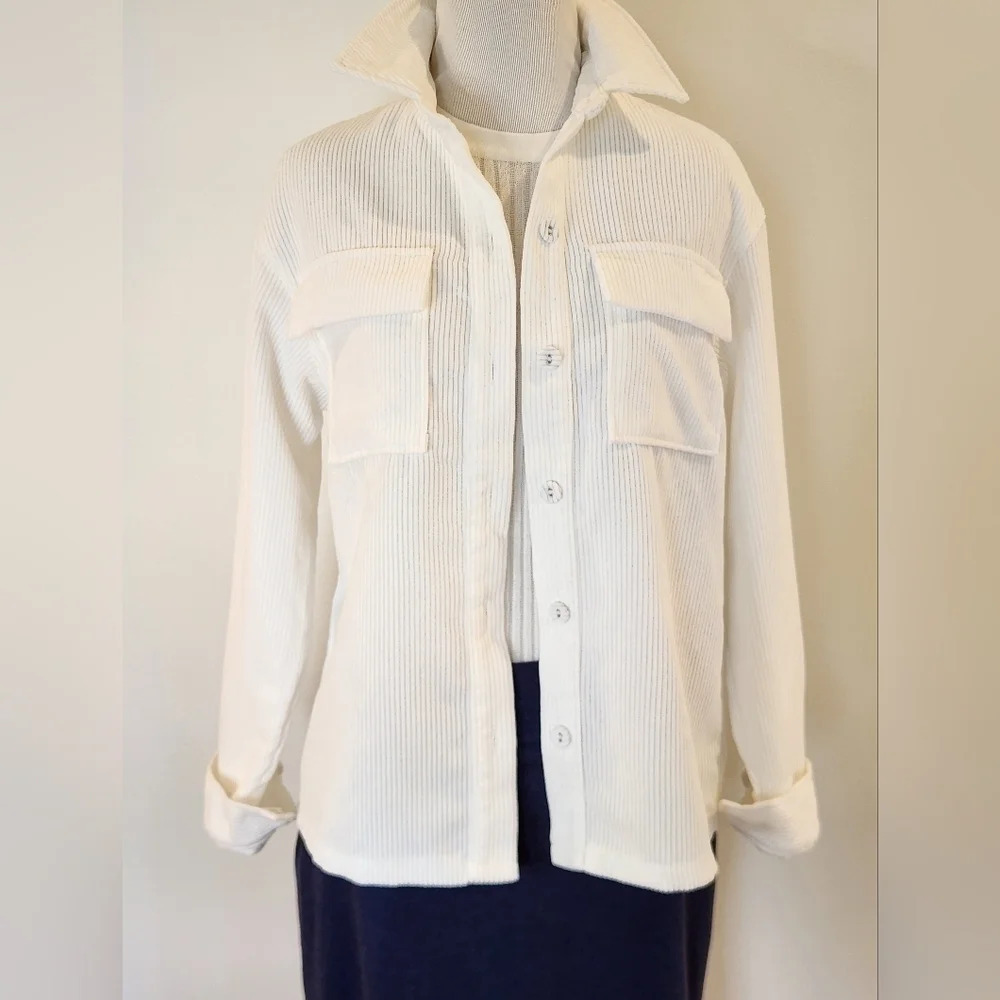 || PRINCESS POLLY || white shacket, boxy, corduroy, white, hip length, size 0 - Picture 2 of 6